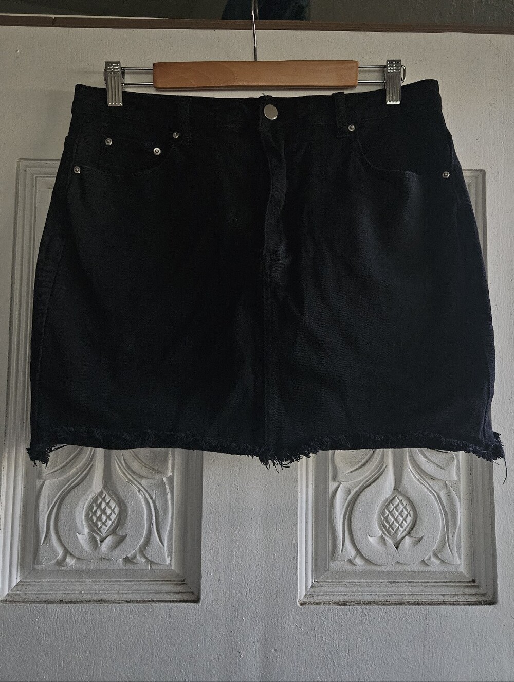 SHEIN Black Raw-Hem Denim Mini Skirt 1XL